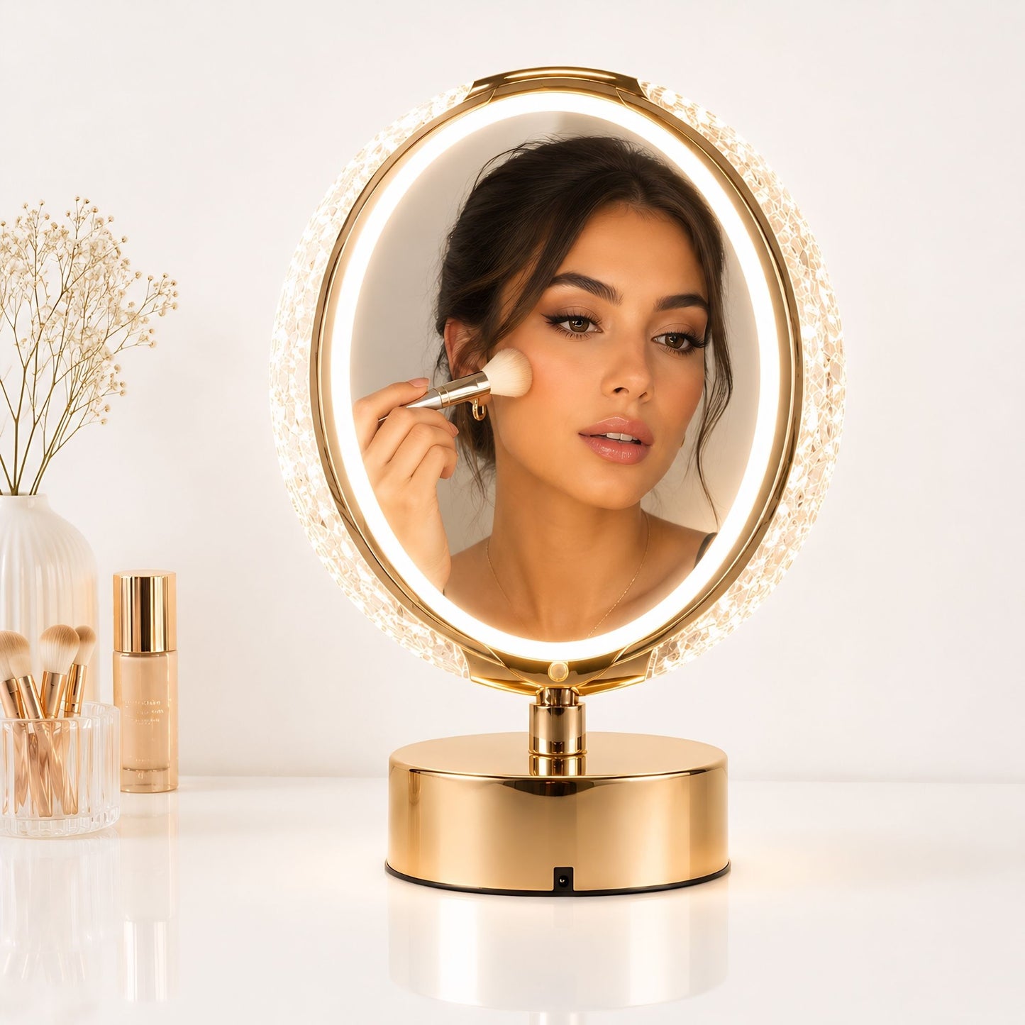 Espejo pequeño con luz LED para maquillaje, tocador, baño y cuidado personal