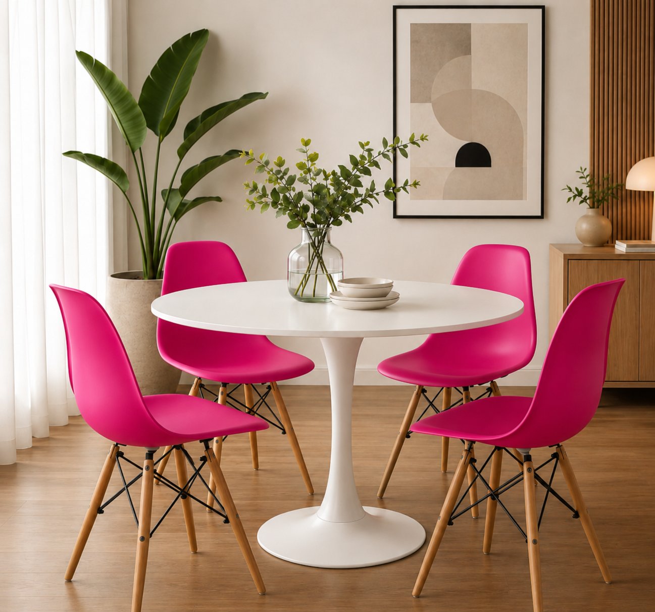 Comedor Sonic Blanco con sillas Eames Estandar