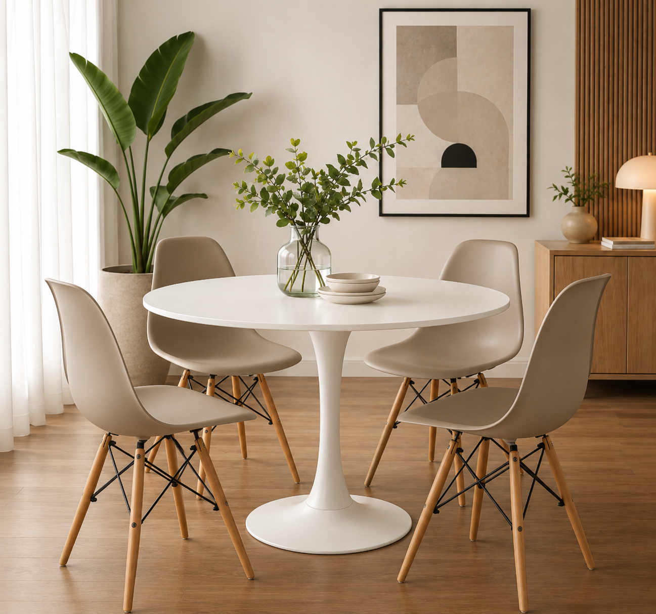 Comedor Sonic Blanco con sillas Eames Estandar