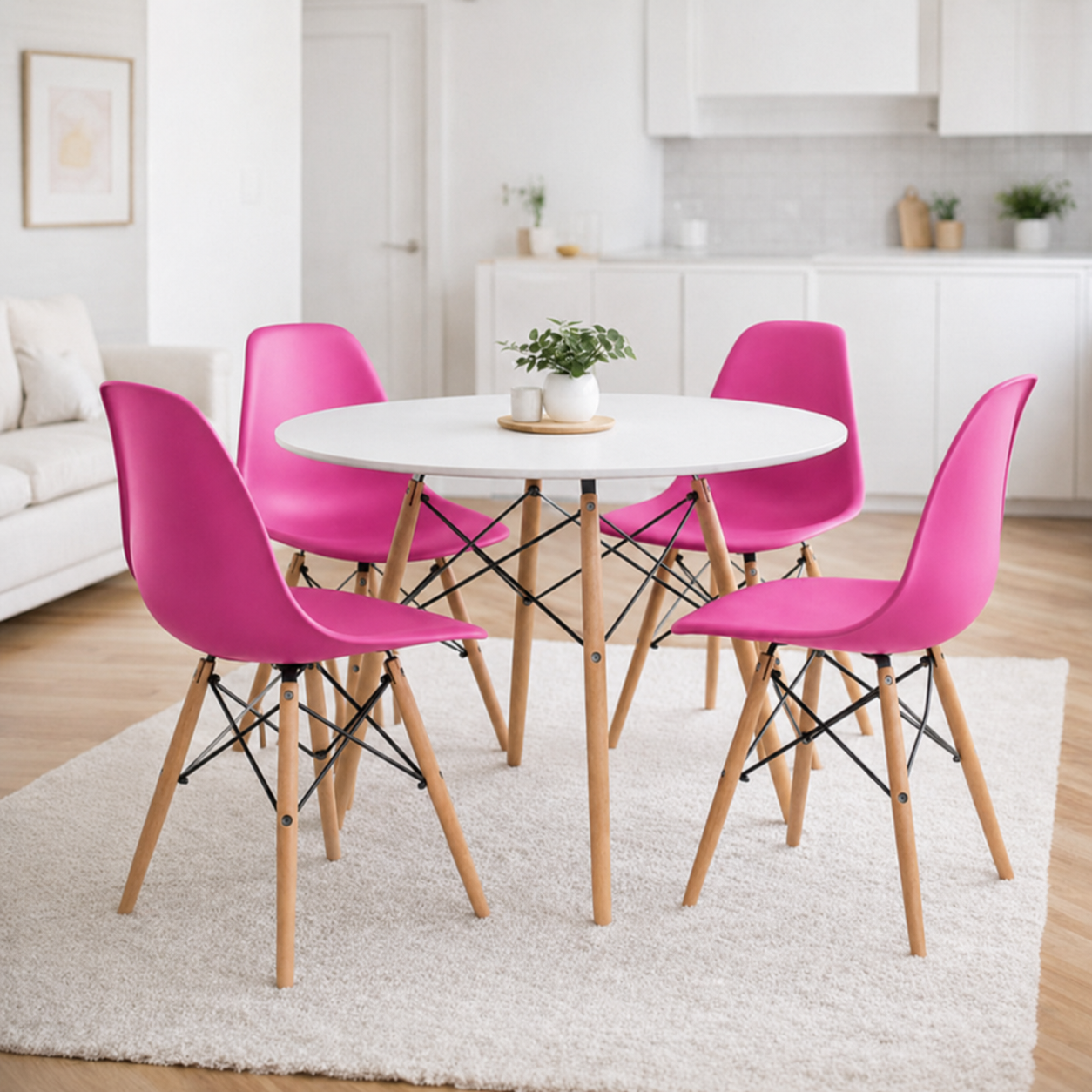 Comedor moderno con sillas fucsias de 4 puestos para restaurante o negocio