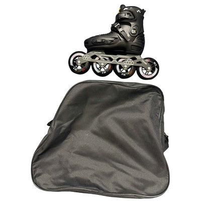 Detalle de patines en línea semiprofesionales de bota dura negra