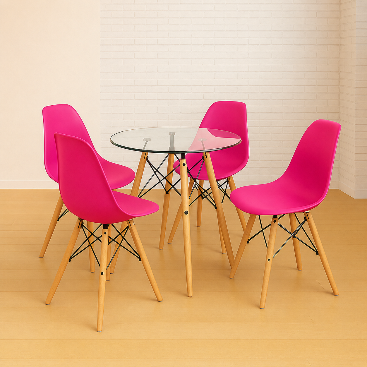 Comedor Minimalista mesa Redonda de Vidrio con Silla Eames Estandar
