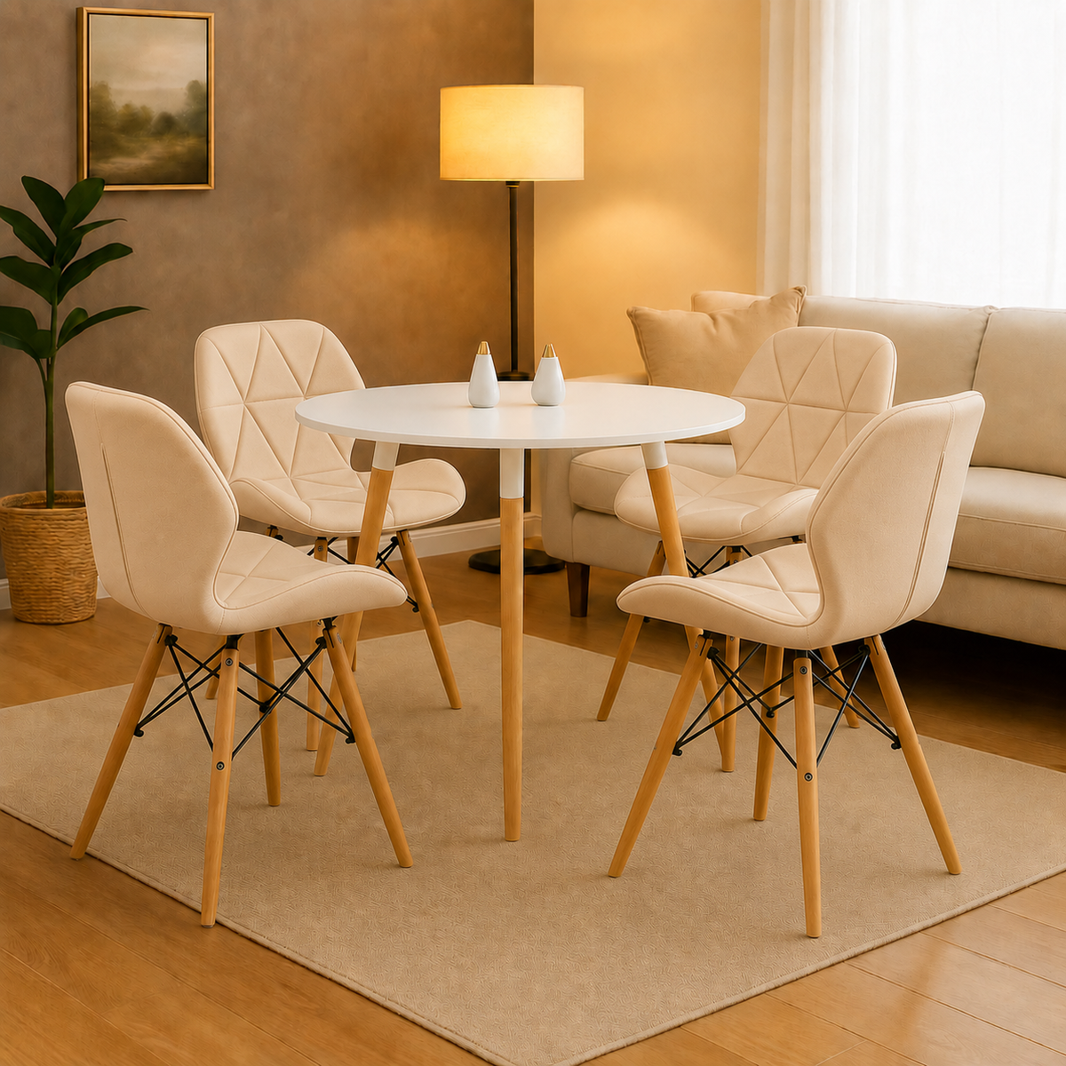Comedor redondo con mesa Emma y sillas Mariposa estándar