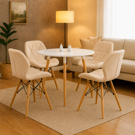 Comedor redondo con mesa Emma y sillas Mariposa estándar