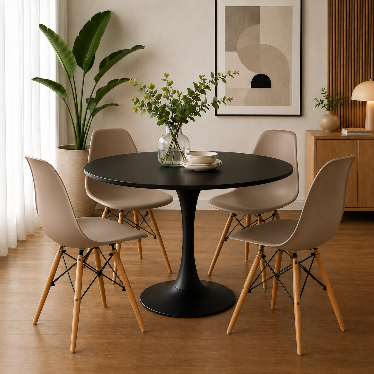 Comedor Sonic Blanco con sillas Eames Estandar