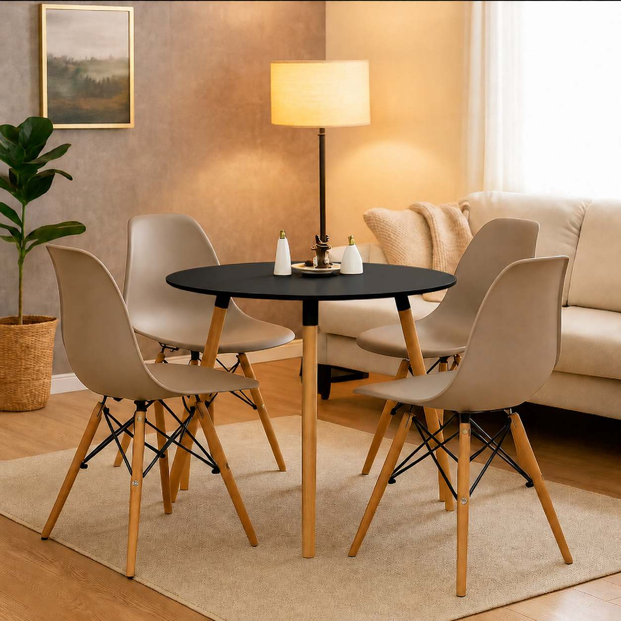 Comedor Minimalista Mesa Redonda (3 soportes) con Silla Eames Premium