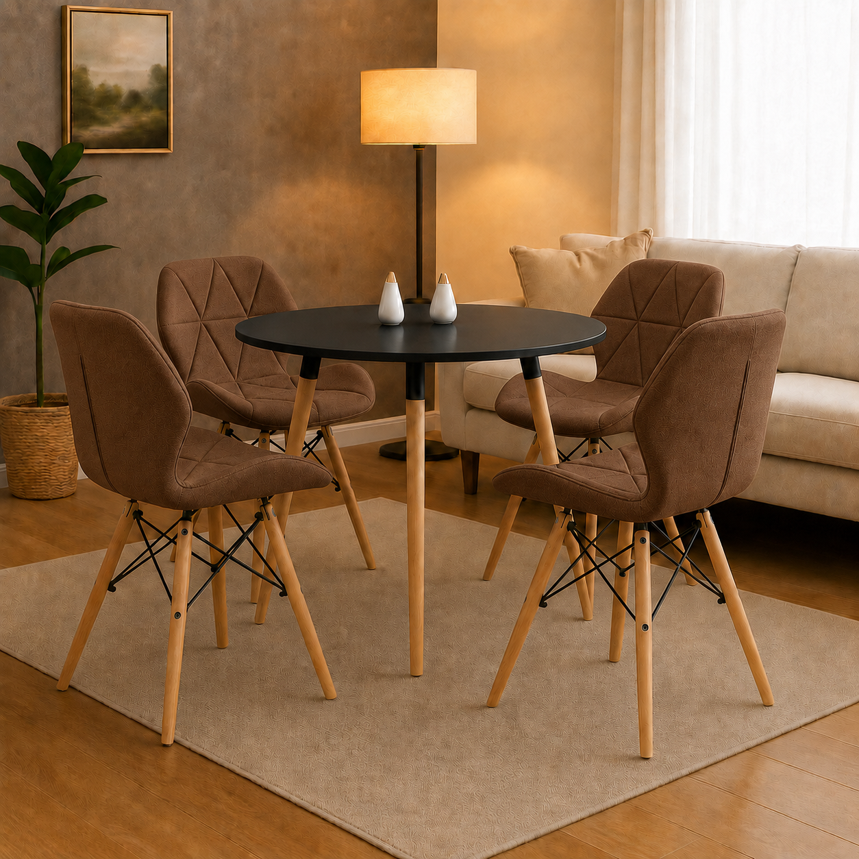 Mesa Emma redonda con sillas Mariposa para comedor moderno
