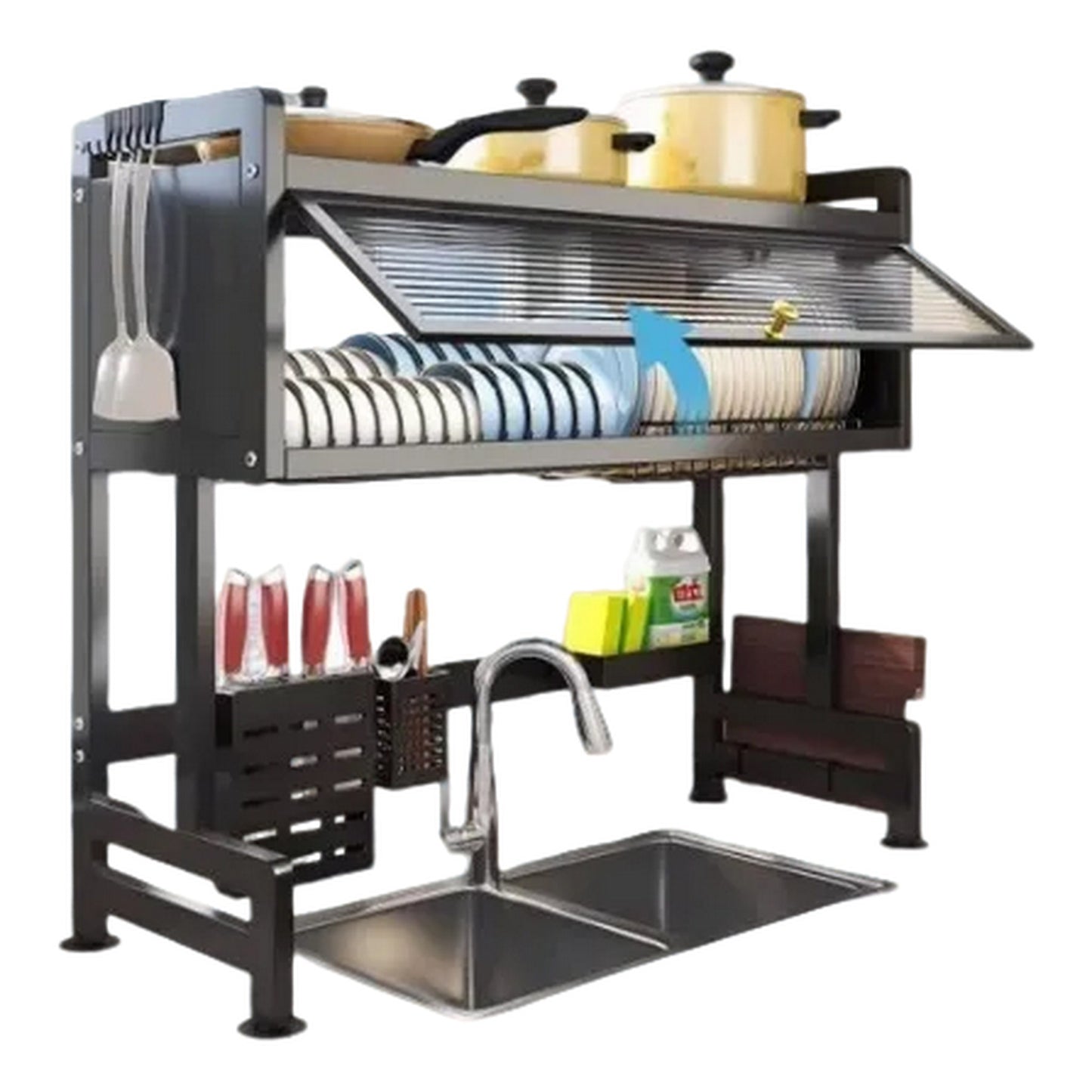 Platero Escurridor De Platos Graduable Con Tapa Vidrio 85 Cm