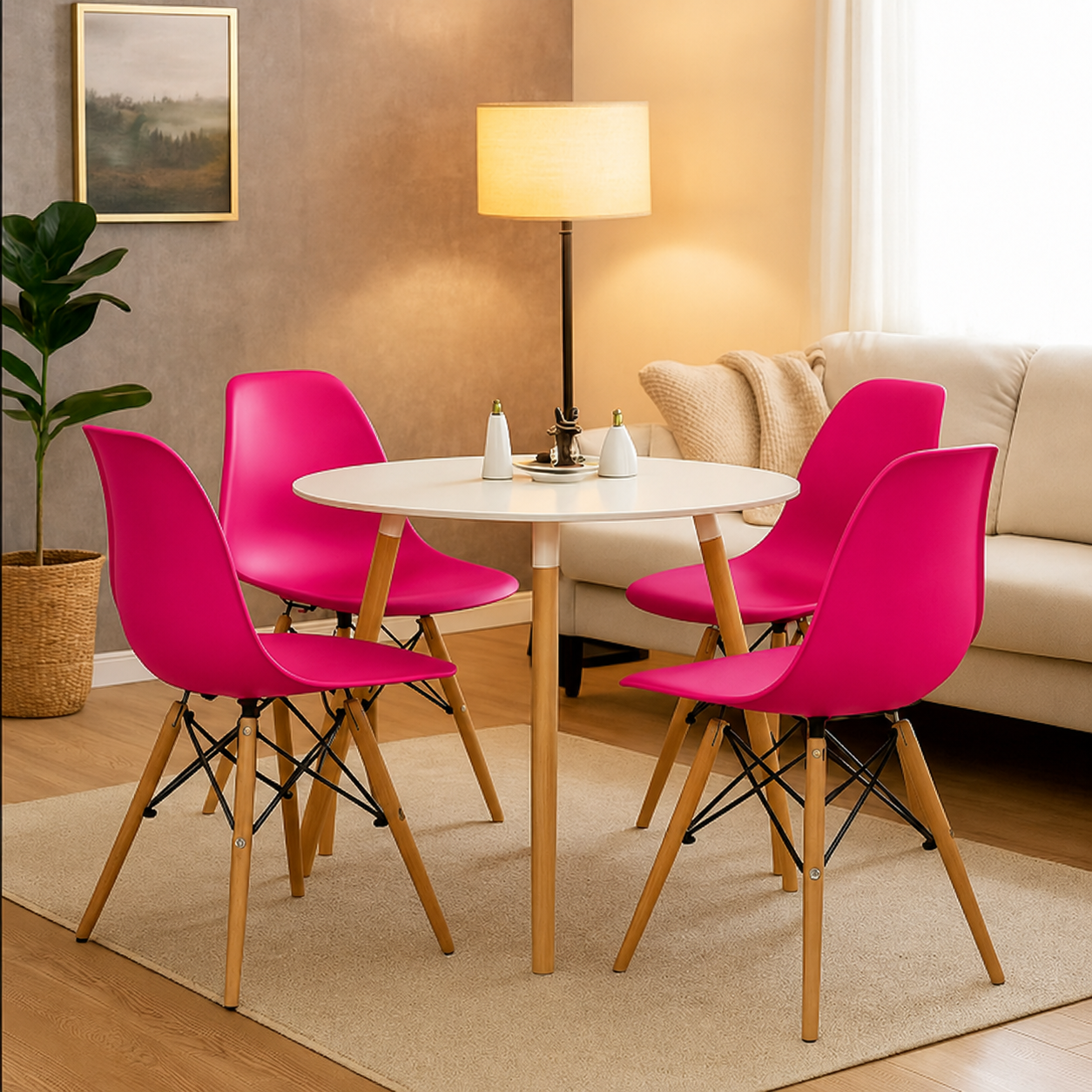 Comedor Minimalista Mesa Redonda (3 soportes) con Silla Eames Estandar