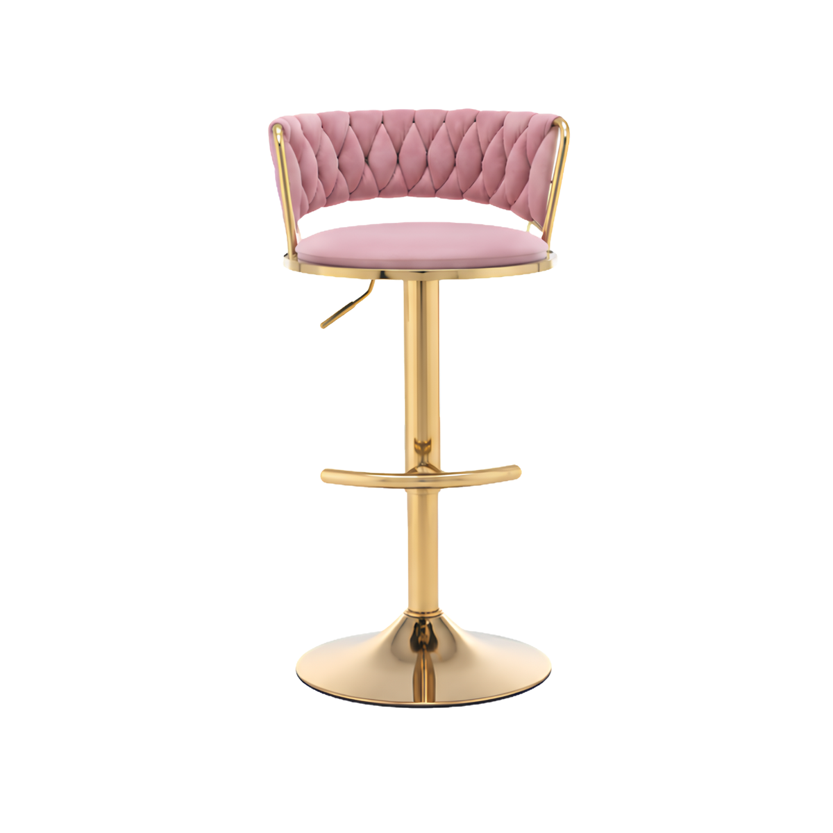 Silla Hogar Giratoria Capitoné Con Base Dorada, Color Rosa