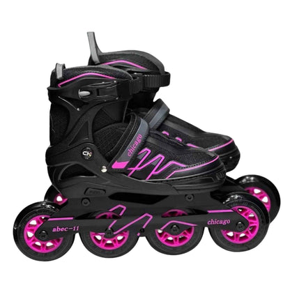 Patines semiprofesionales Chicago negros con ruedas fucsia para patinaje en línea