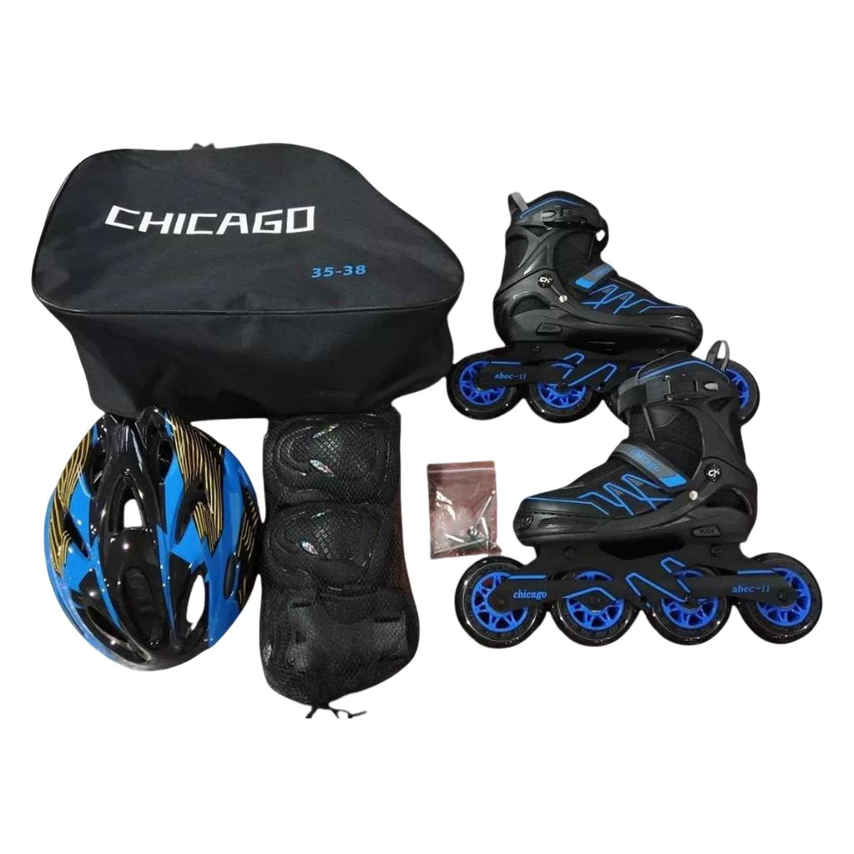 Patines Chicago semiprofesionales negros y azules con bota dura