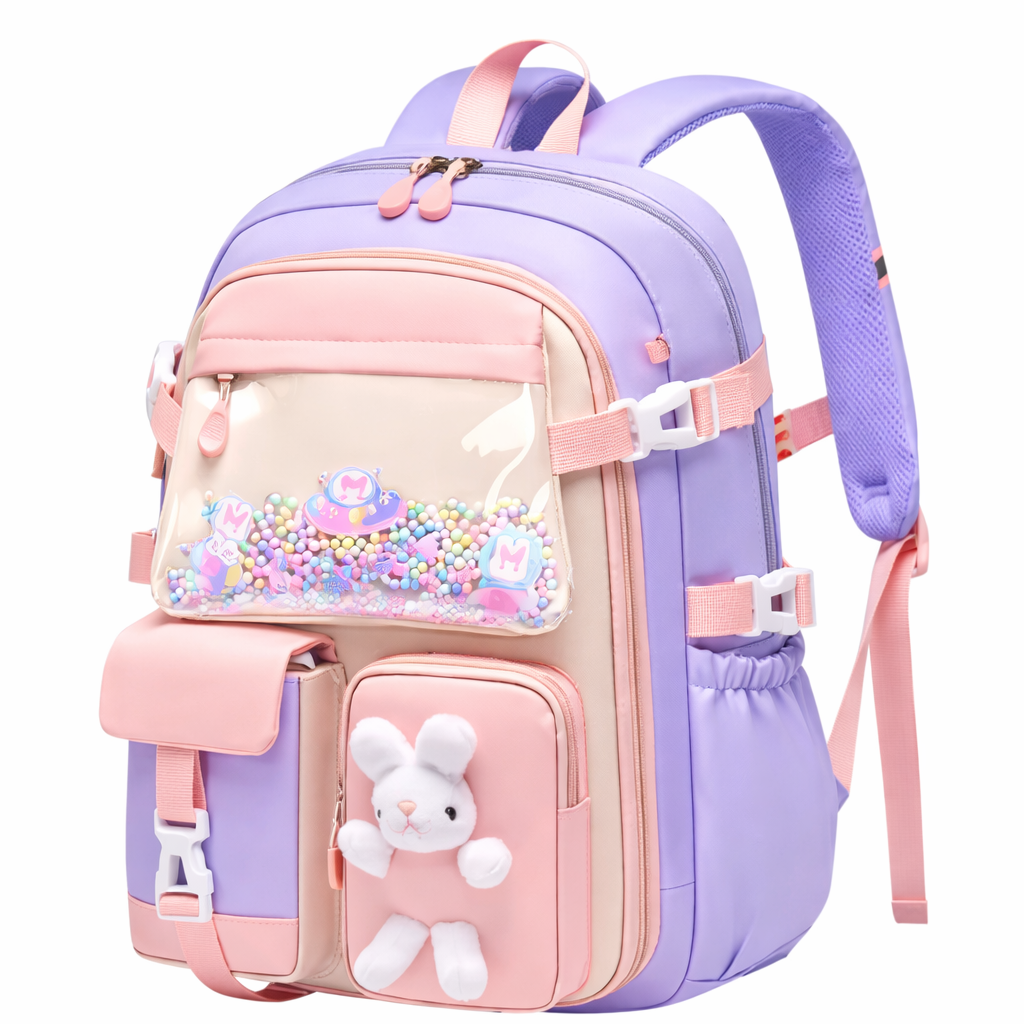 Maleta escolar Orgnai Bunny rosada para niñas, colegio, útiles escolares y uso diario