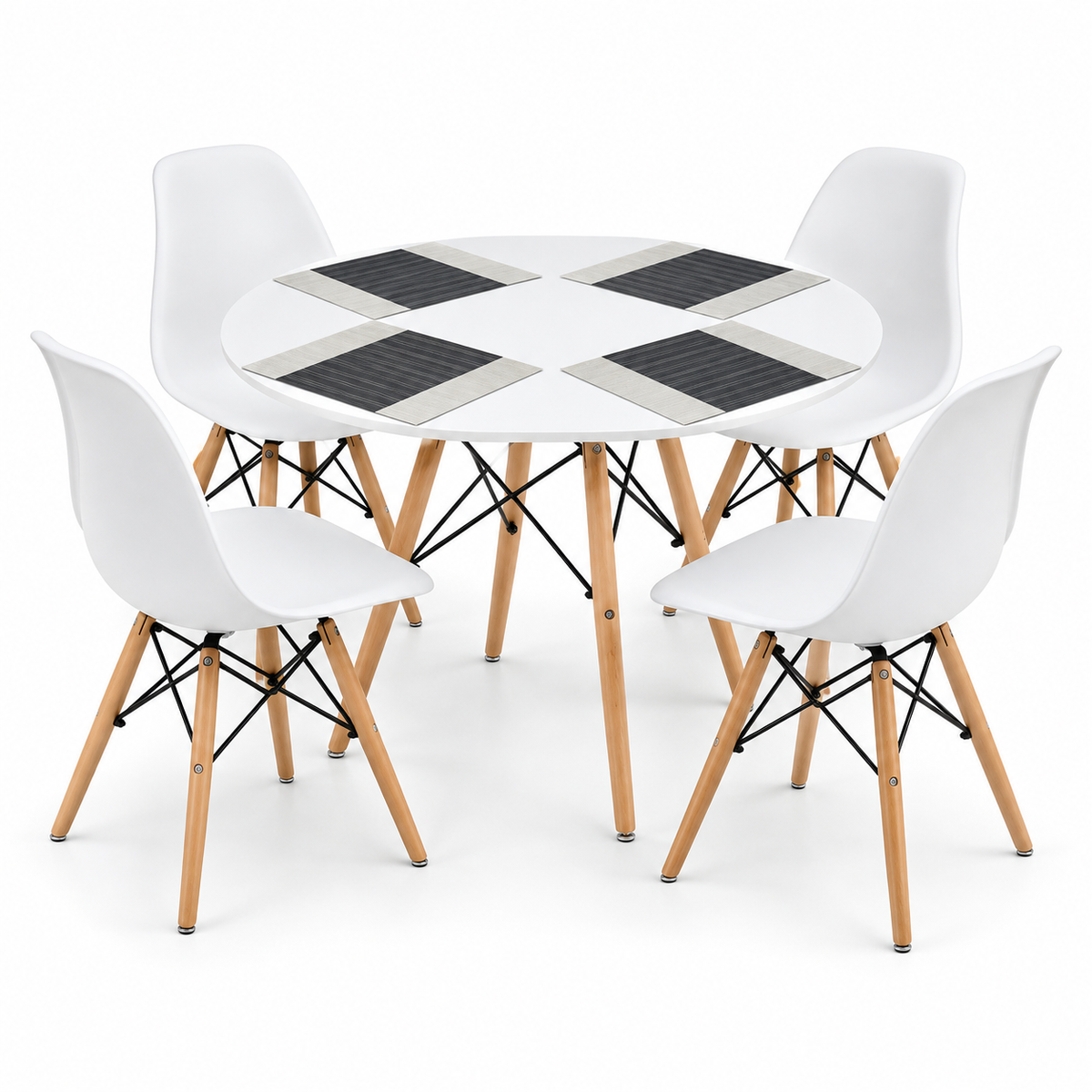 Comedor de 4 Puestos con Mesa Redonda Eames y Set de Individuales Gratis