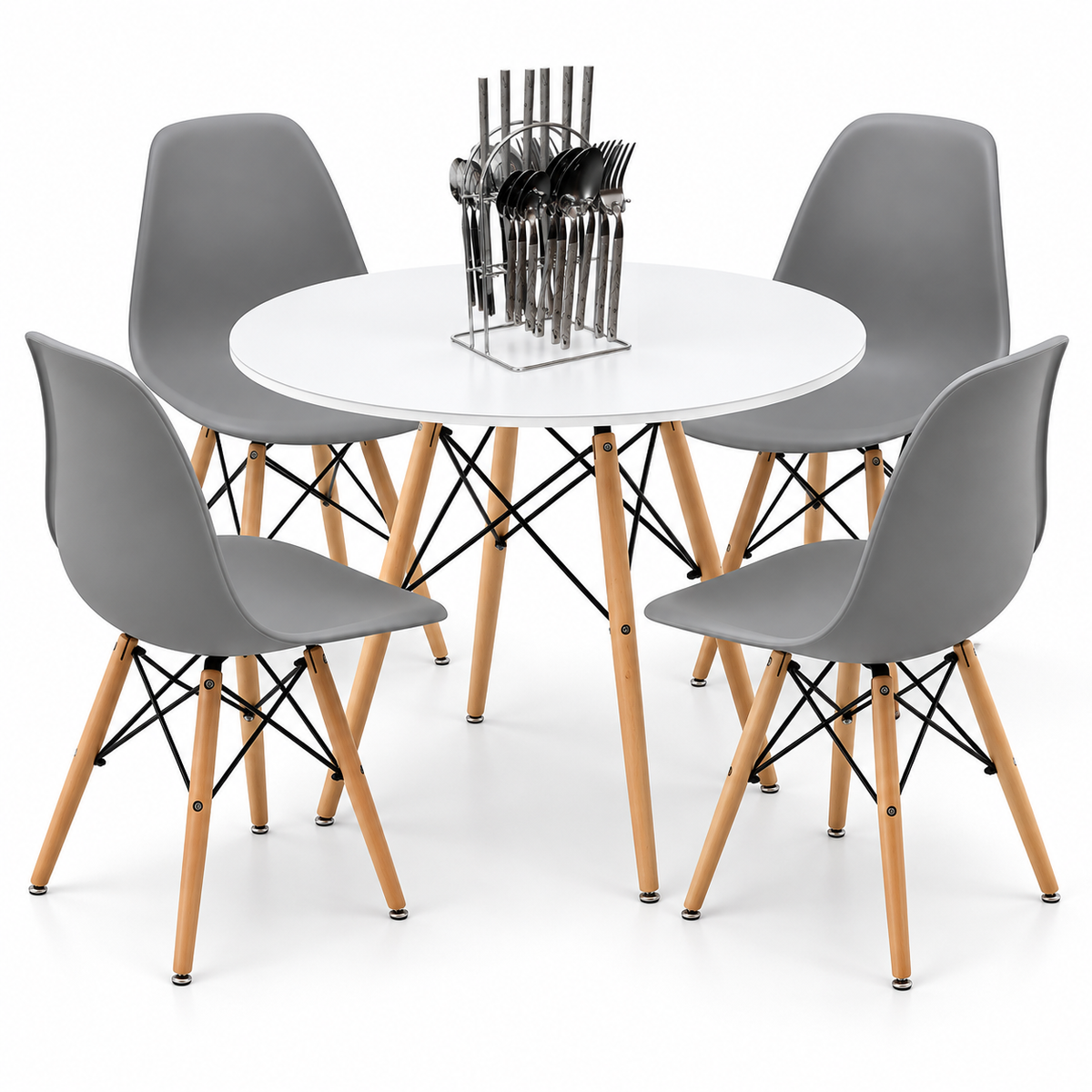 Comedor Redondo Eames de 4 Puestos con Set de Cubiertos Gratis