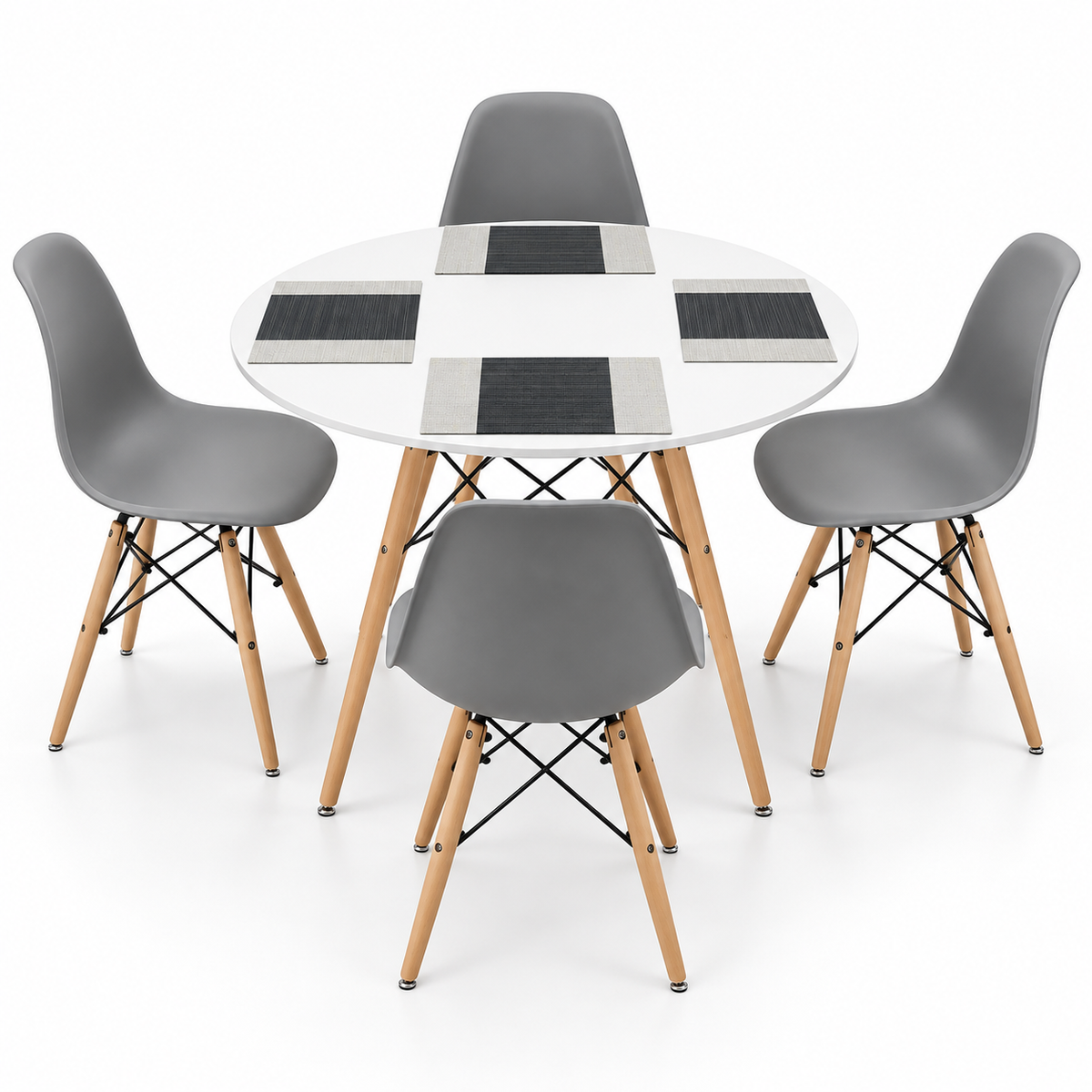 Comedor de 4 Puestos con Mesa Redonda Eames y Set de Individuales Gratis