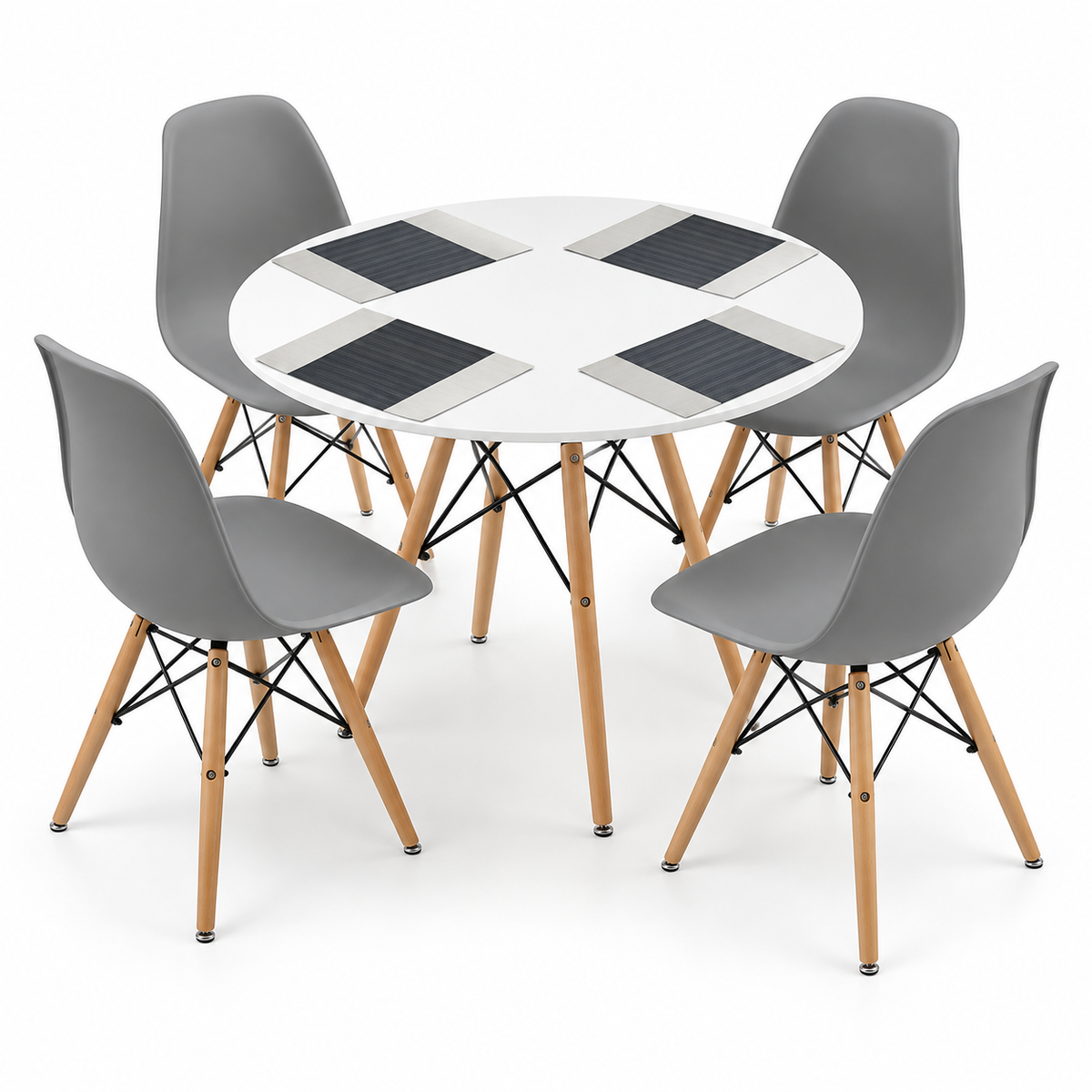 Comedor de 4 Puestos con Mesa Redonda Eames y Set de Individuales Gratis
