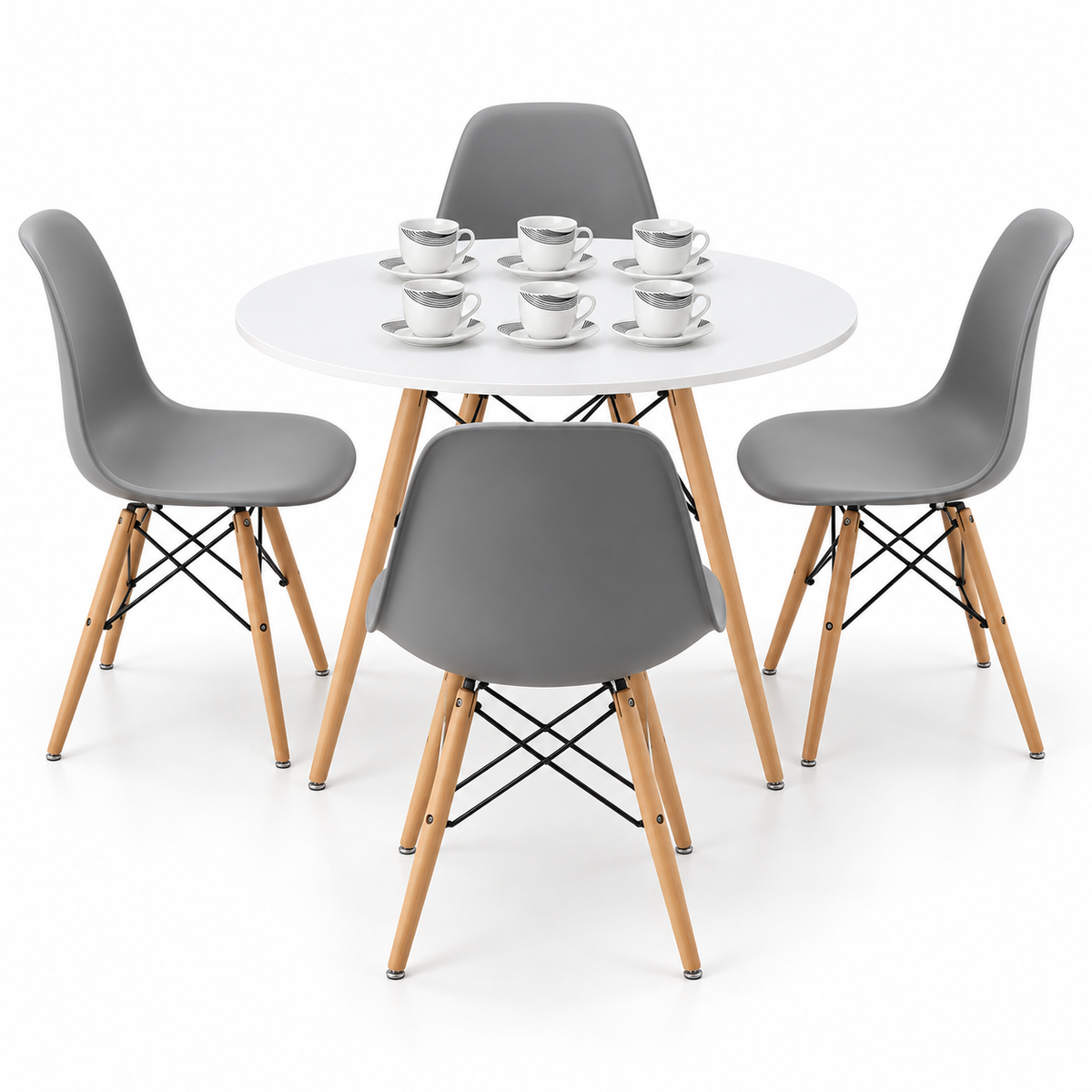 Comedor de 4 Puestos con Mesa Redonda Eames y 4 Sillas Eames + Set de Pocillos Gratis