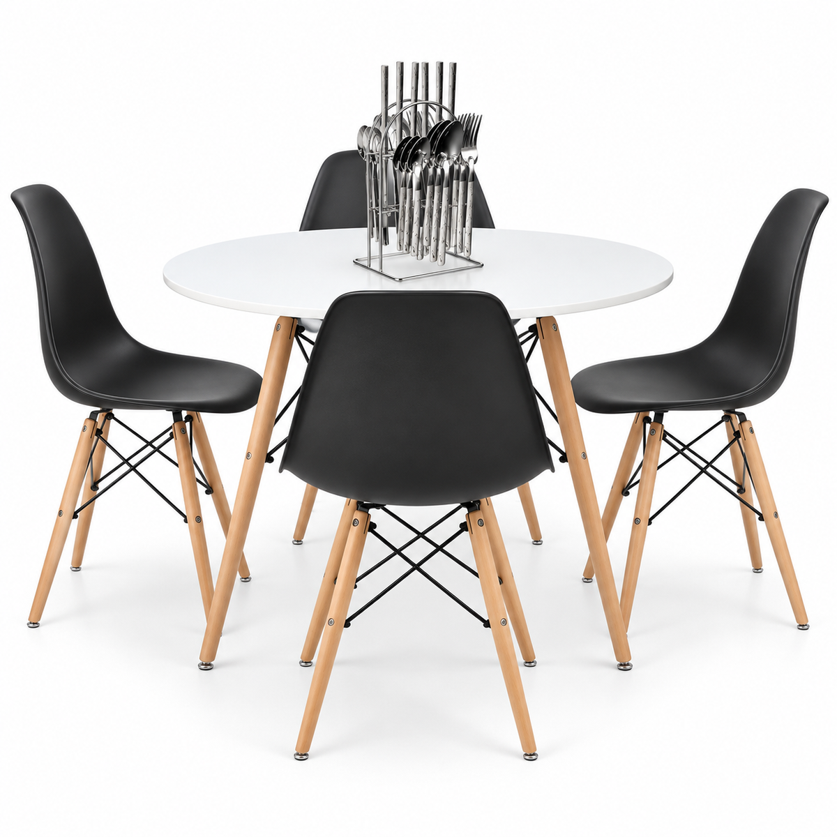 Comedor Redondo Eames de 4 Puestos con Set de Cubiertos Gratis