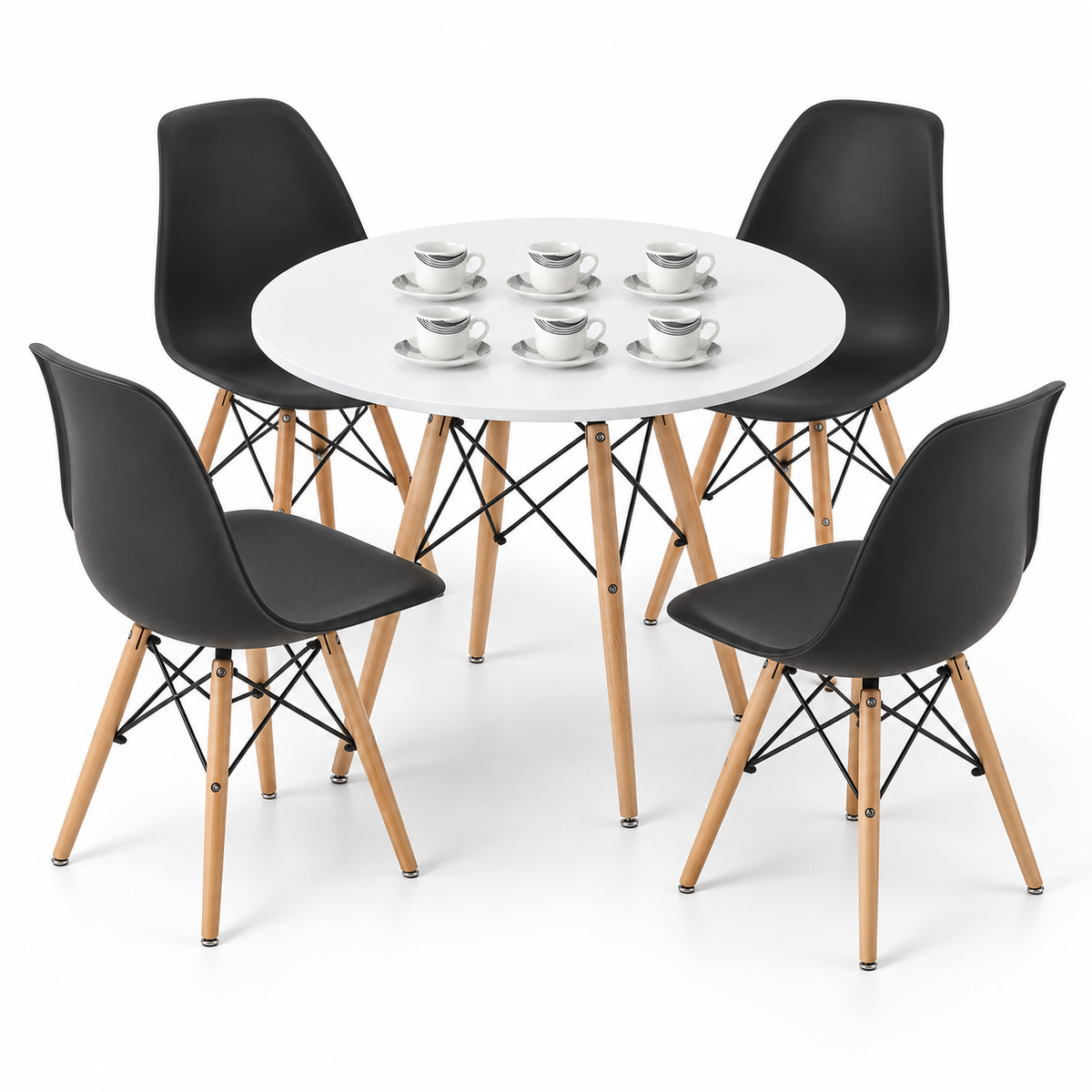 Comedor de 4 Puestos con Mesa Redonda Eames y 4 Sillas Eames + Set de Pocillos Gratis