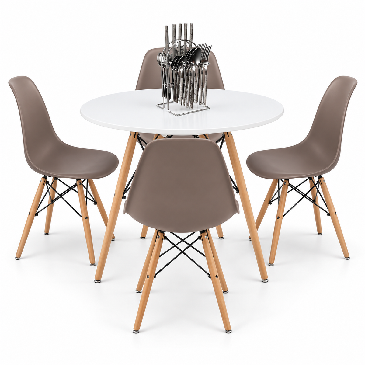 Comedor Redondo Eames de 4 Puestos con Set de Cubiertos Gratis