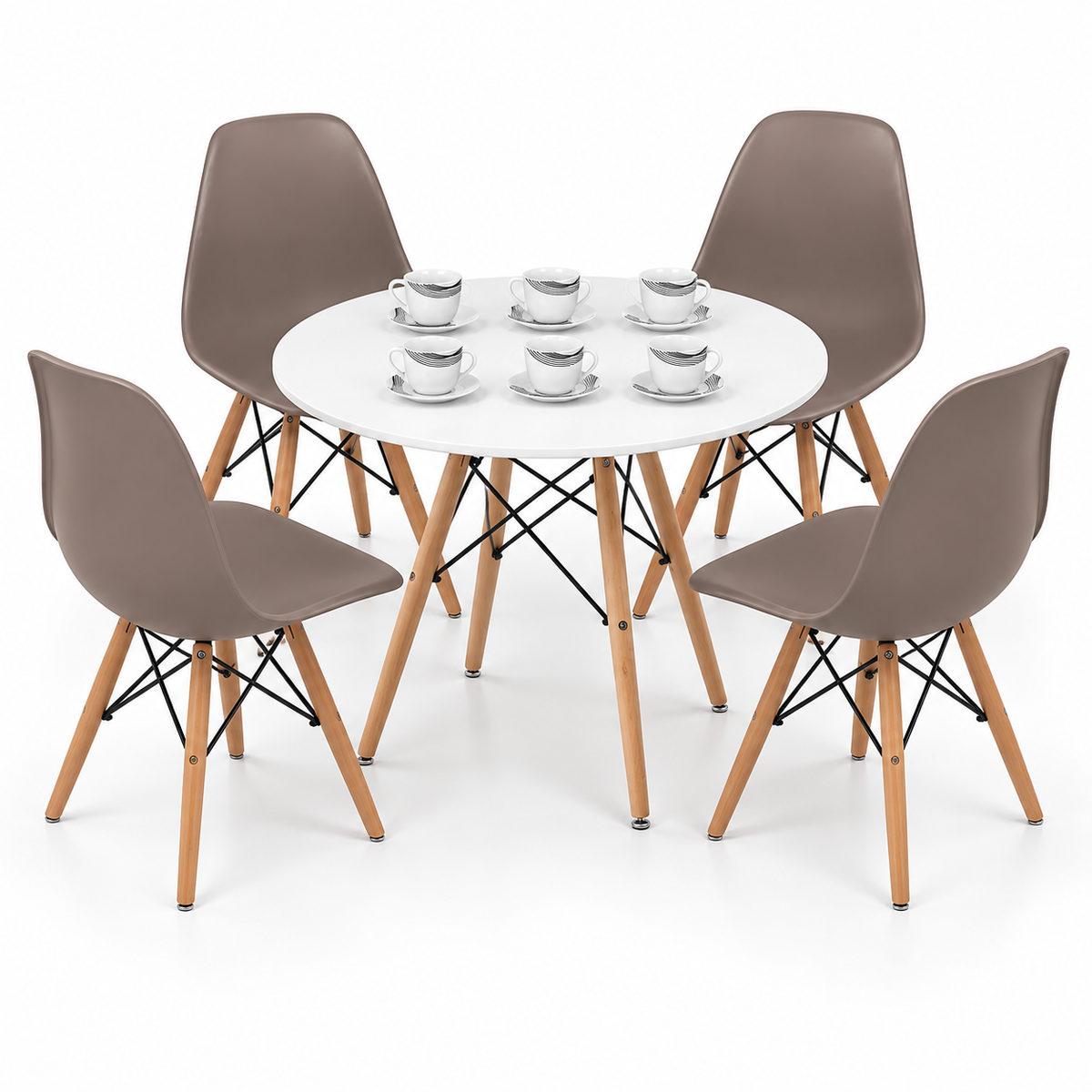 Comedor de 4 Puestos con Mesa Redonda Eames y 4 Sillas Eames + Set de Pocillos Gratis