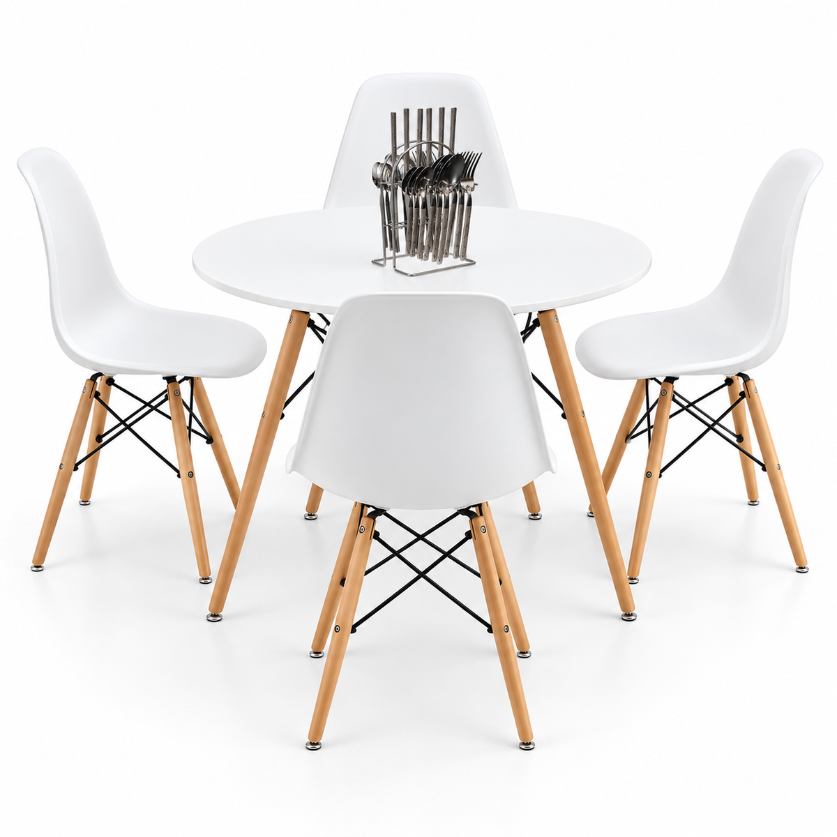 Comedor Redondo Eames de 4 Puestos con Set de Cubiertos Gratis