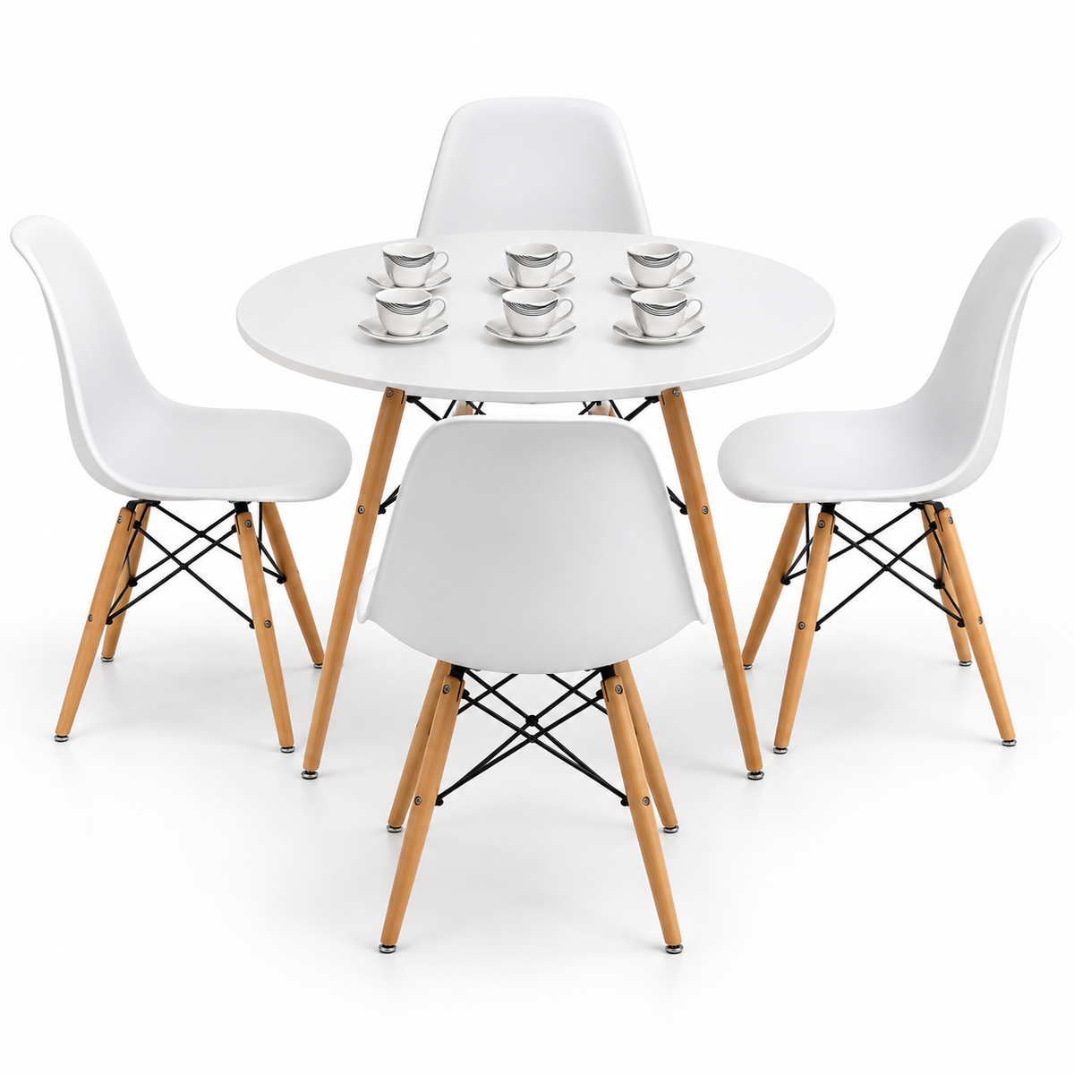 Comedor de 4 Puestos con Mesa Redonda Eames y 4 Sillas Eames + Set de Pocillos Gratis