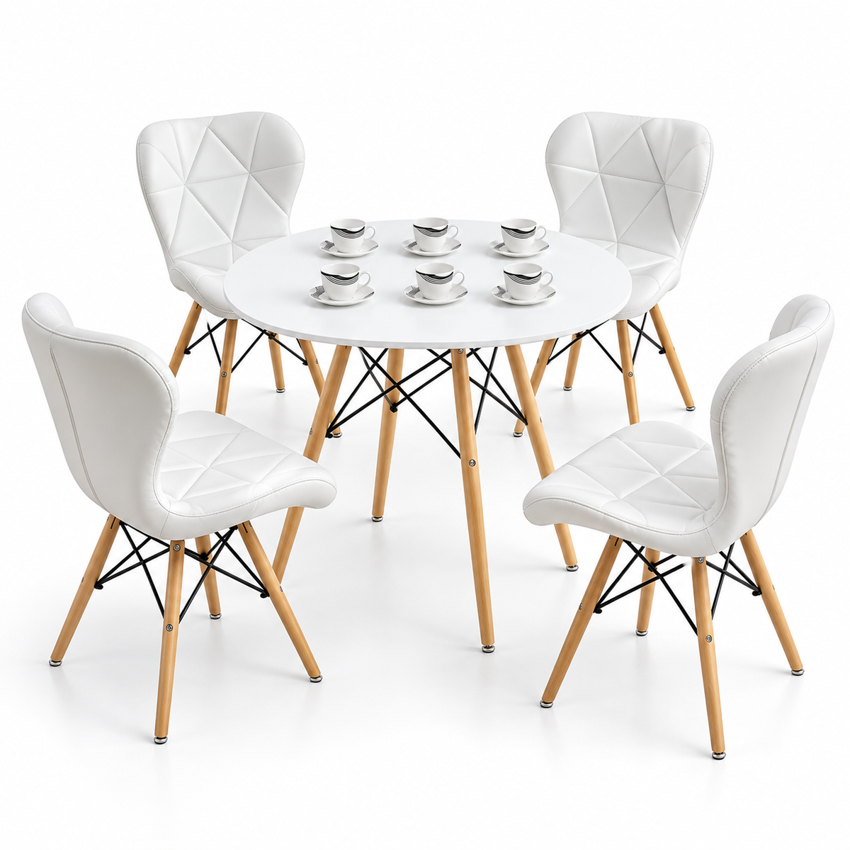 Comedor Redondo Eames de 4 Puestos con Sillas Mariposa Estándar y Pocillos Gratis