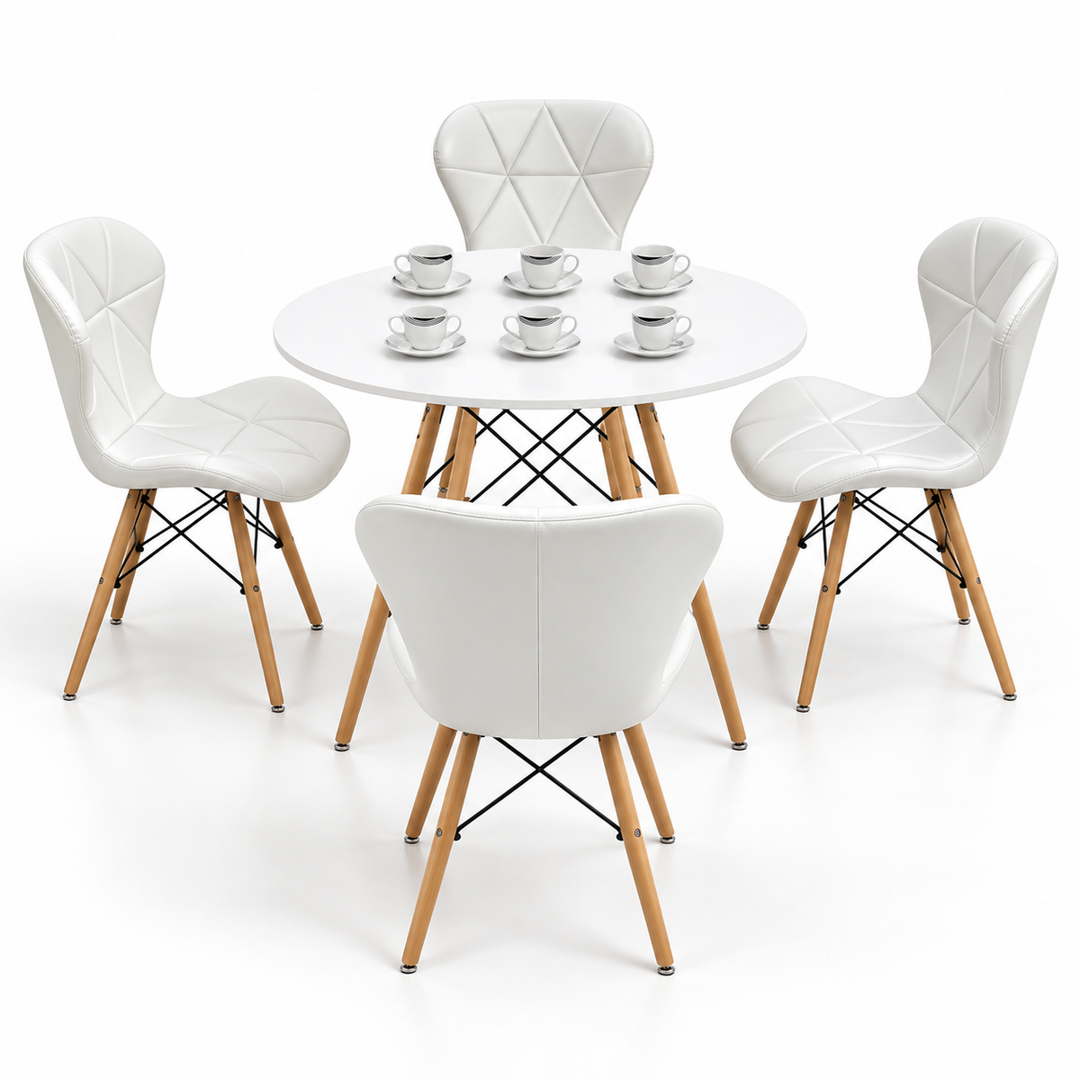 Comedor Redondo Eames de 4 Puestos con Sillas Mariposa Estándar y Pocillos Gratis