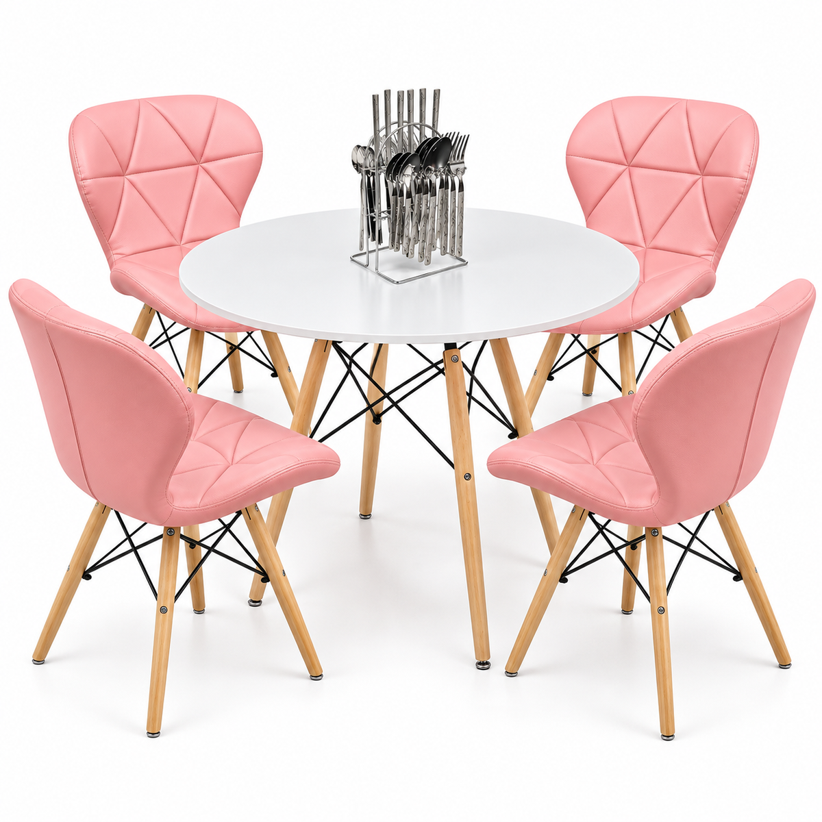 Comedor de 4 Puestos con Mesa Eames Redonda y Sillas Mariposa + Set de Cubiertos Gratis