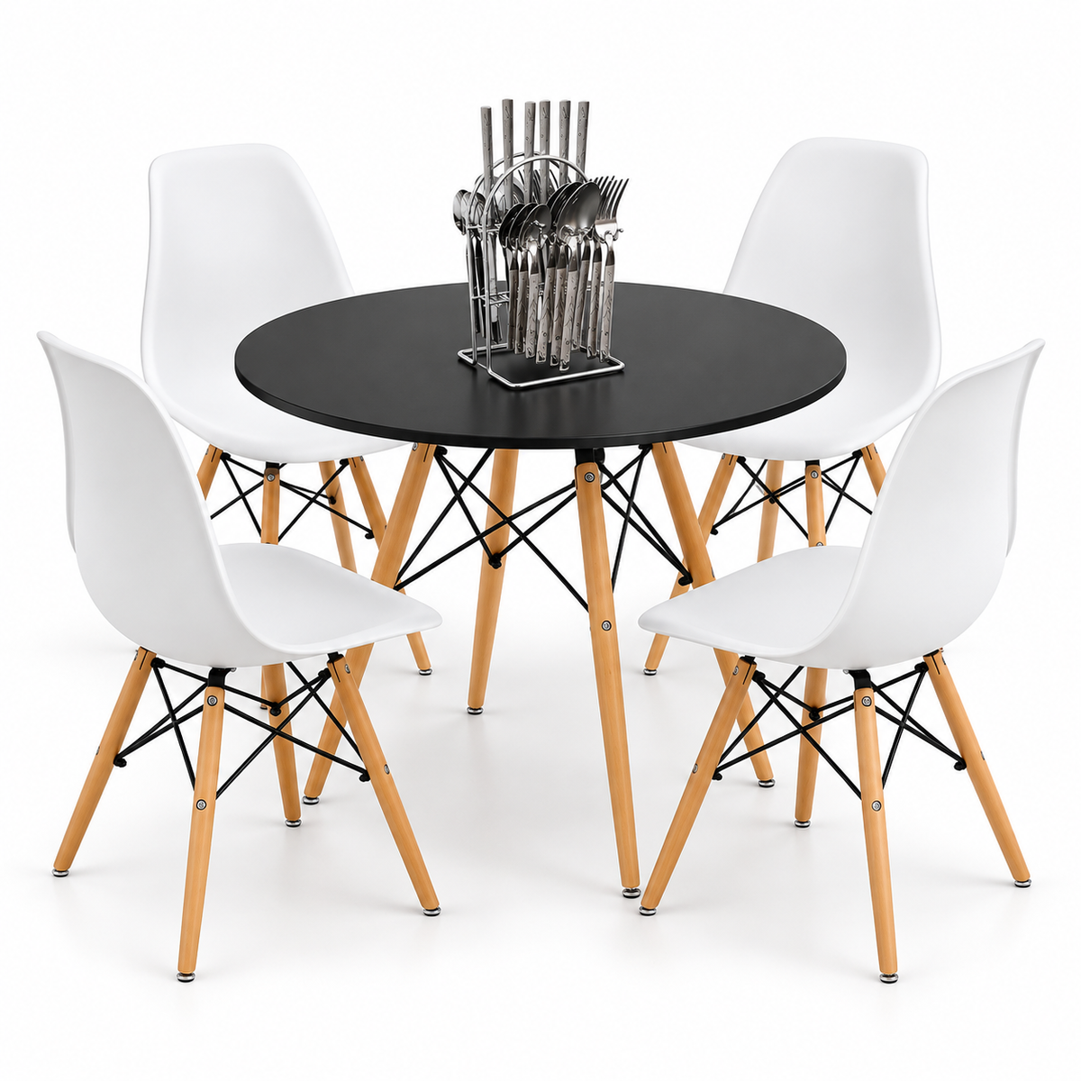 Comedor Redondo Eames de 4 Puestos con Set de Cubiertos Gratis