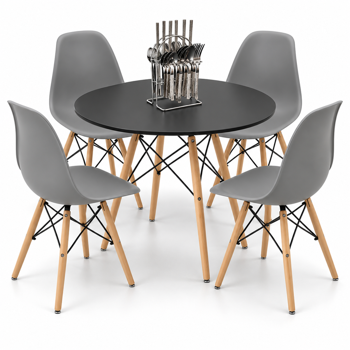 Comedor Redondo Eames de 4 Puestos con Set de Cubiertos Gratis
