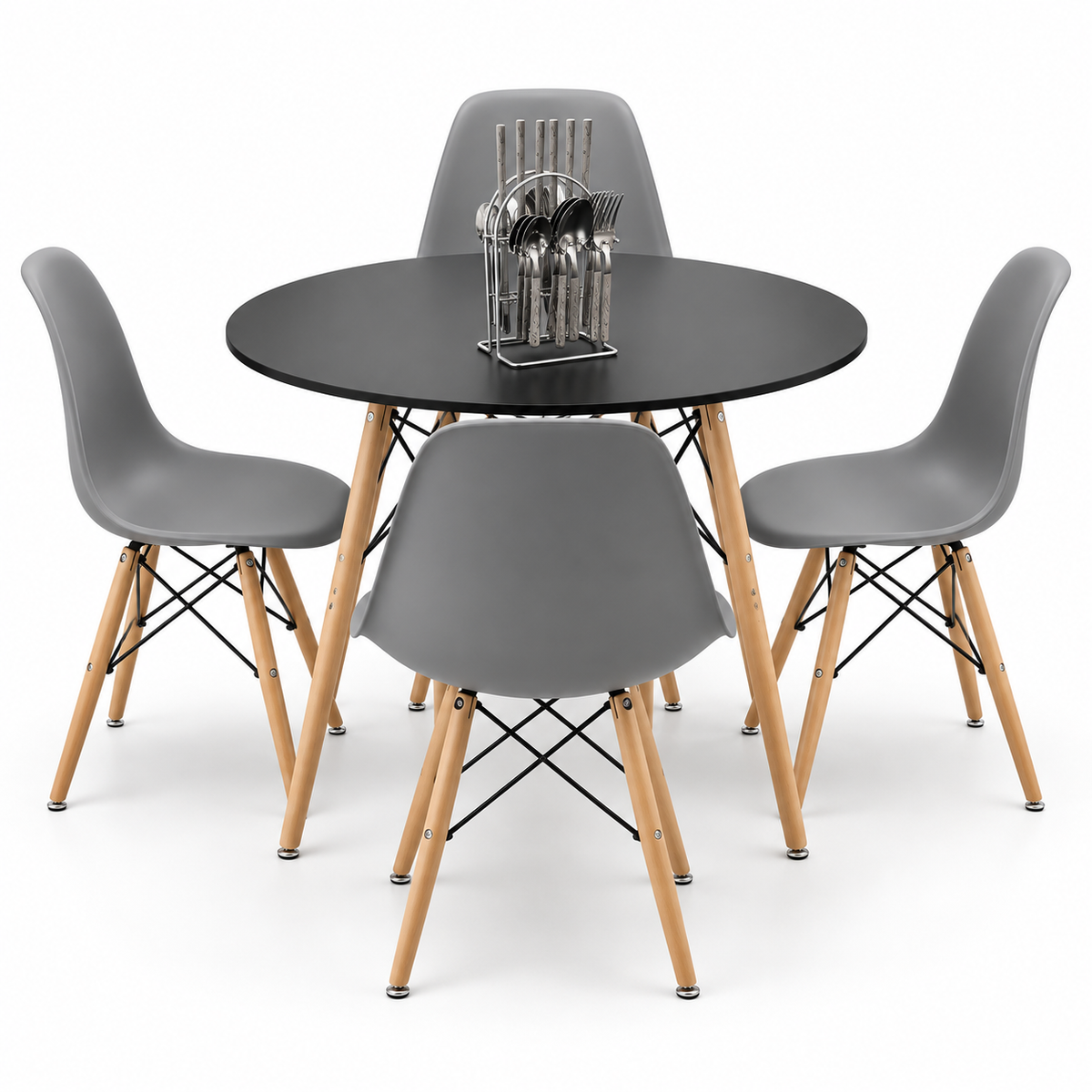 Comedor Redondo Eames de 4 Puestos con Set de Cubiertos Gratis