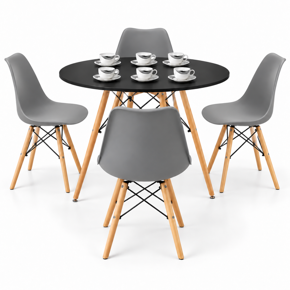 Comedor de 4 Puestos con Mesa Redonda Eames y 4 Sillas Eames + Set de Pocillos Gratis