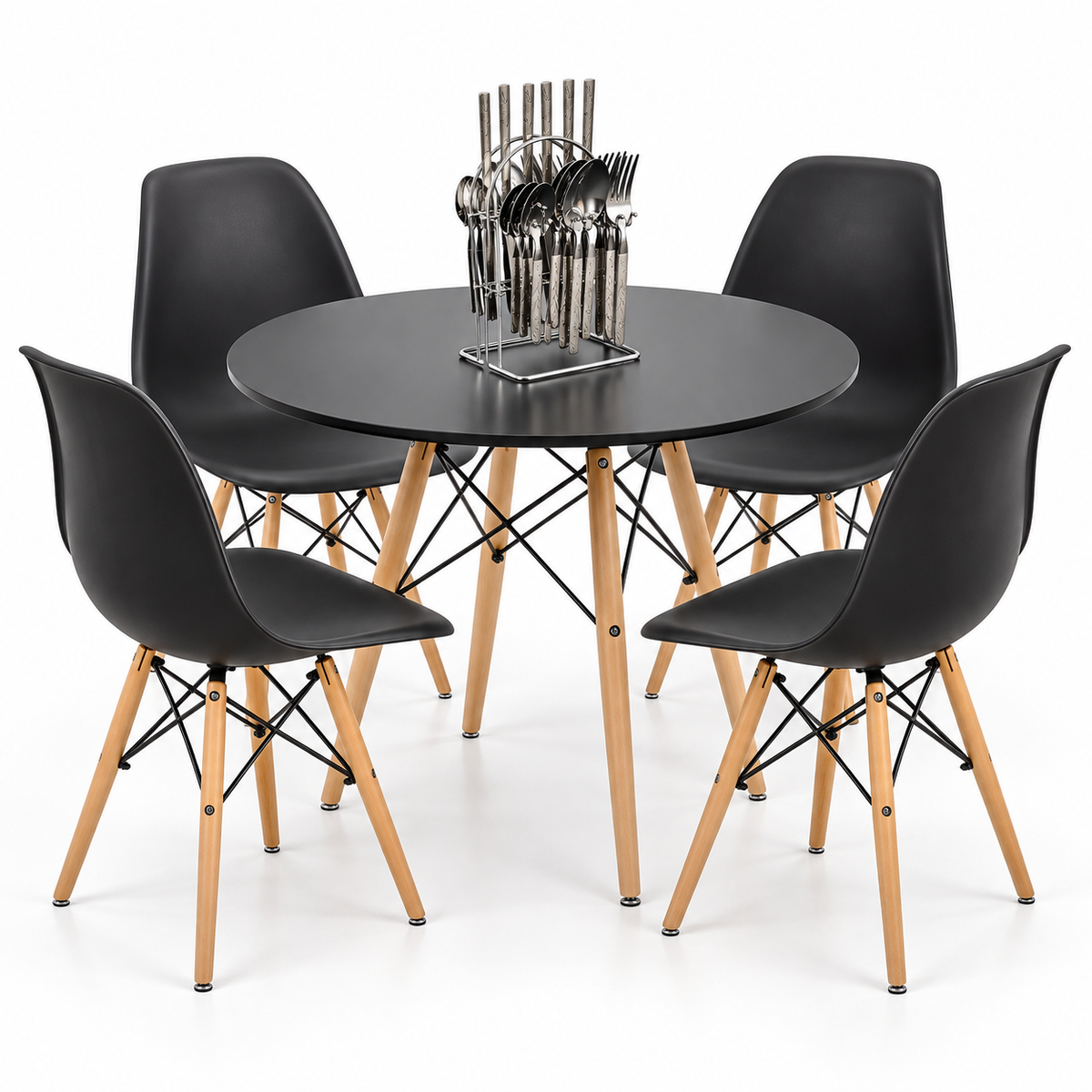 Comedor Redondo Eames de 4 Puestos con Set de Cubiertos Gratis
