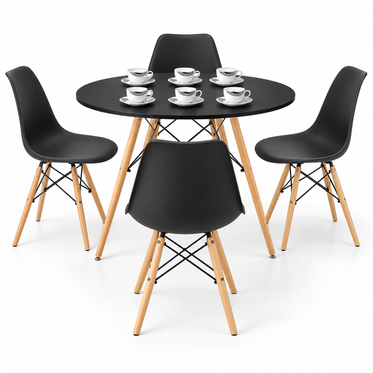 Comedor de 4 Puestos con Mesa Redonda Eames y 4 Sillas Eames + Set de Pocillos Gratis