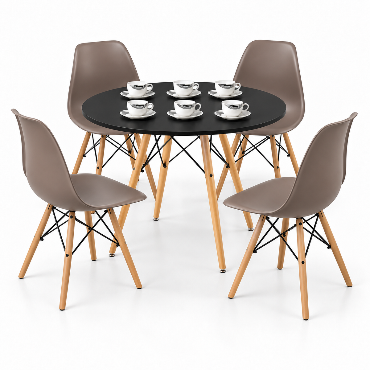 Comedor de 4 Puestos con Mesa Redonda Eames y 4 Sillas Eames + Set de Pocillos Gratis