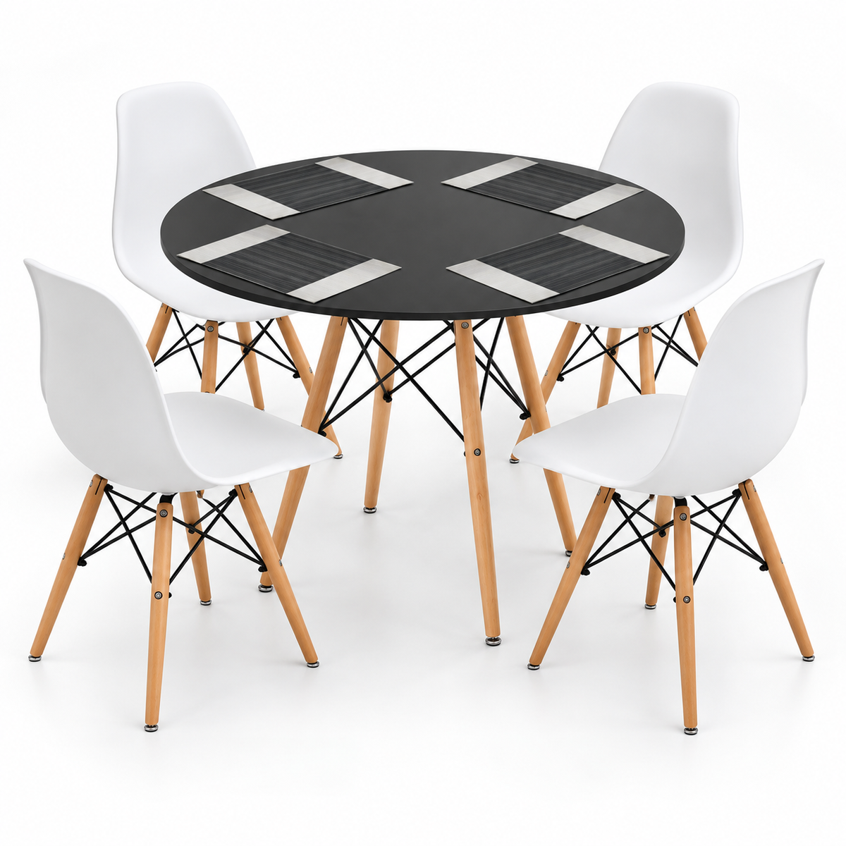 Comedor de 4 Puestos con Mesa Redonda Eames y Set de Individuales Gratis