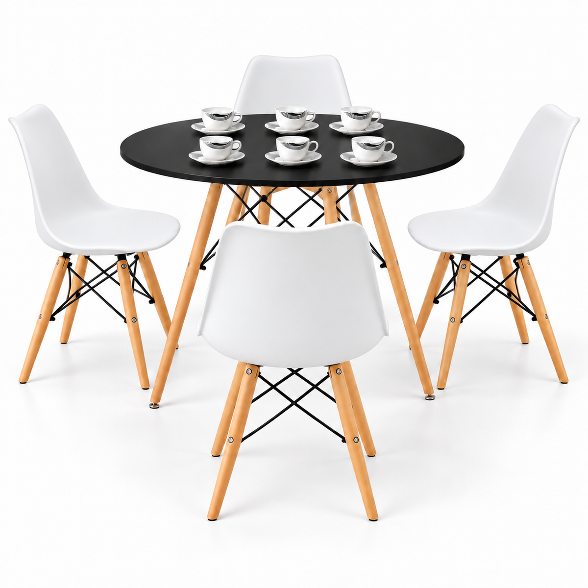Comedor de 4 Puestos con Mesa Redonda Eames y 4 Sillas Eames + Set de Pocillos Gratis