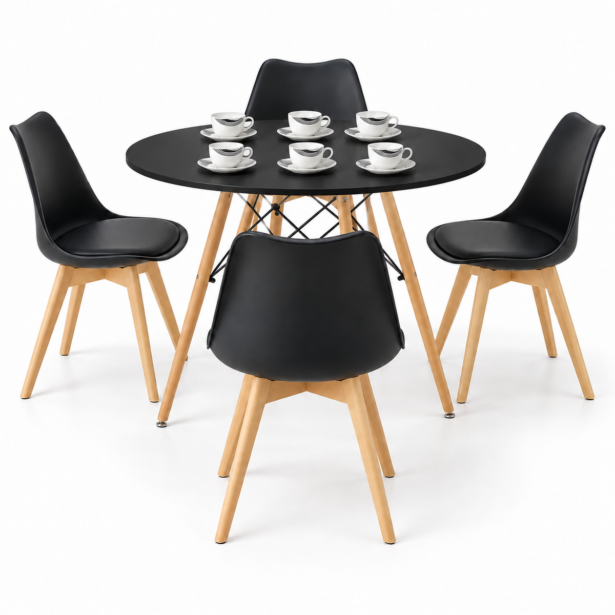 Comedor de 4 Puestos con Mesa Redonda Eames y 4 Sillas Emma Estándar + Set de Pocillos Gratis