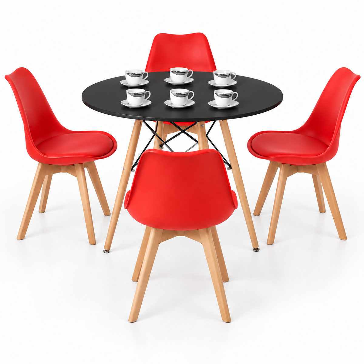 Comedor de 4 Puestos con Mesa Redonda Eames y 4 Sillas Emma Estándar + Set de Pocillos Gratis