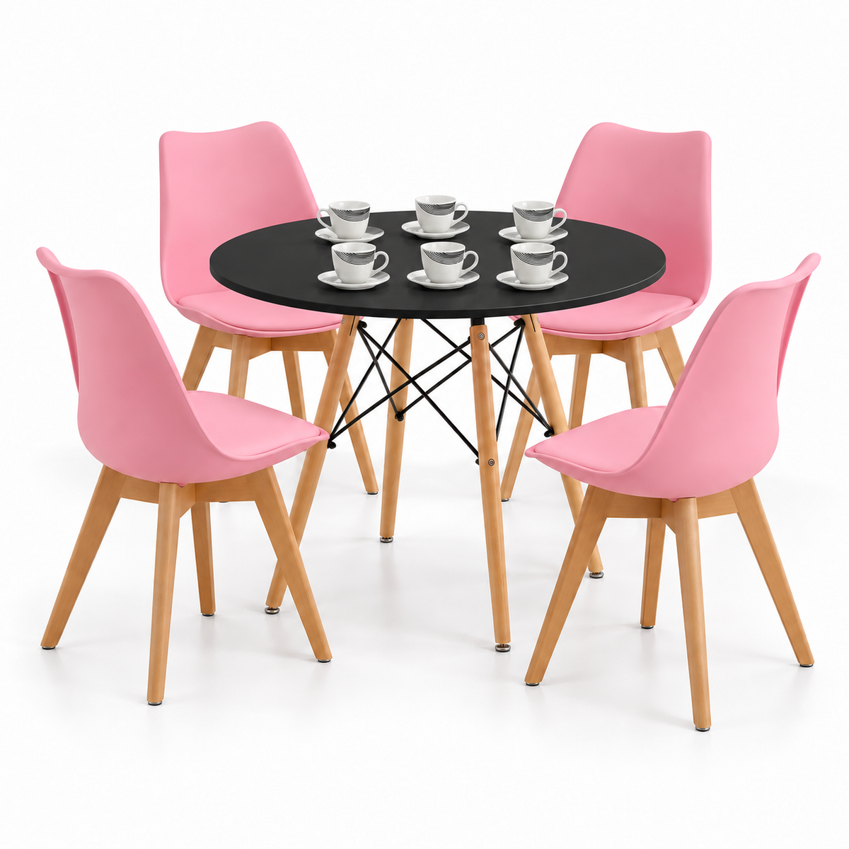 Comedor de 4 Puestos con Mesa Redonda Eames y 4 Sillas Emma Estándar + Set de Pocillos Gratis