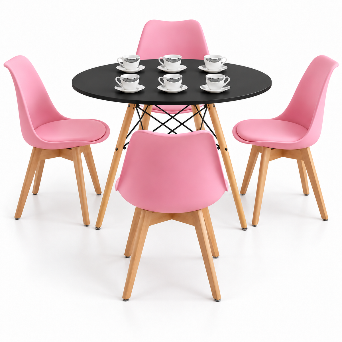 Comedor de 4 Puestos con Mesa Redonda Eames y 4 Sillas Emma Estándar + Set de Pocillos Gratis