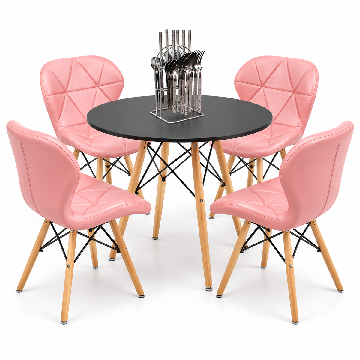 Comedor de 4 Puestos con Mesa Eames Redonda y Sillas Mariposa + Set de Cubiertos Gratis