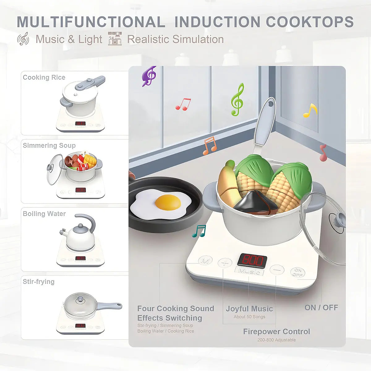Cocina Infantil Grande Chef 97cm Agua Vapor Sonidos 74pcs Color Gris