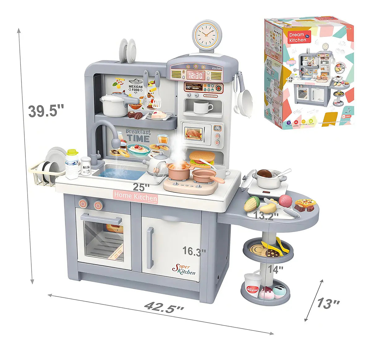 Cocina Infantil Grande Chef 97cm Agua Vapor Sonidos 74pcs Color Gris