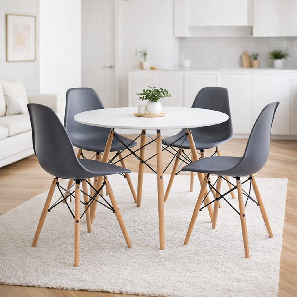 Comedor moderno de 4 puestos tipo Eames con mesa y sillas para hogar o negocio