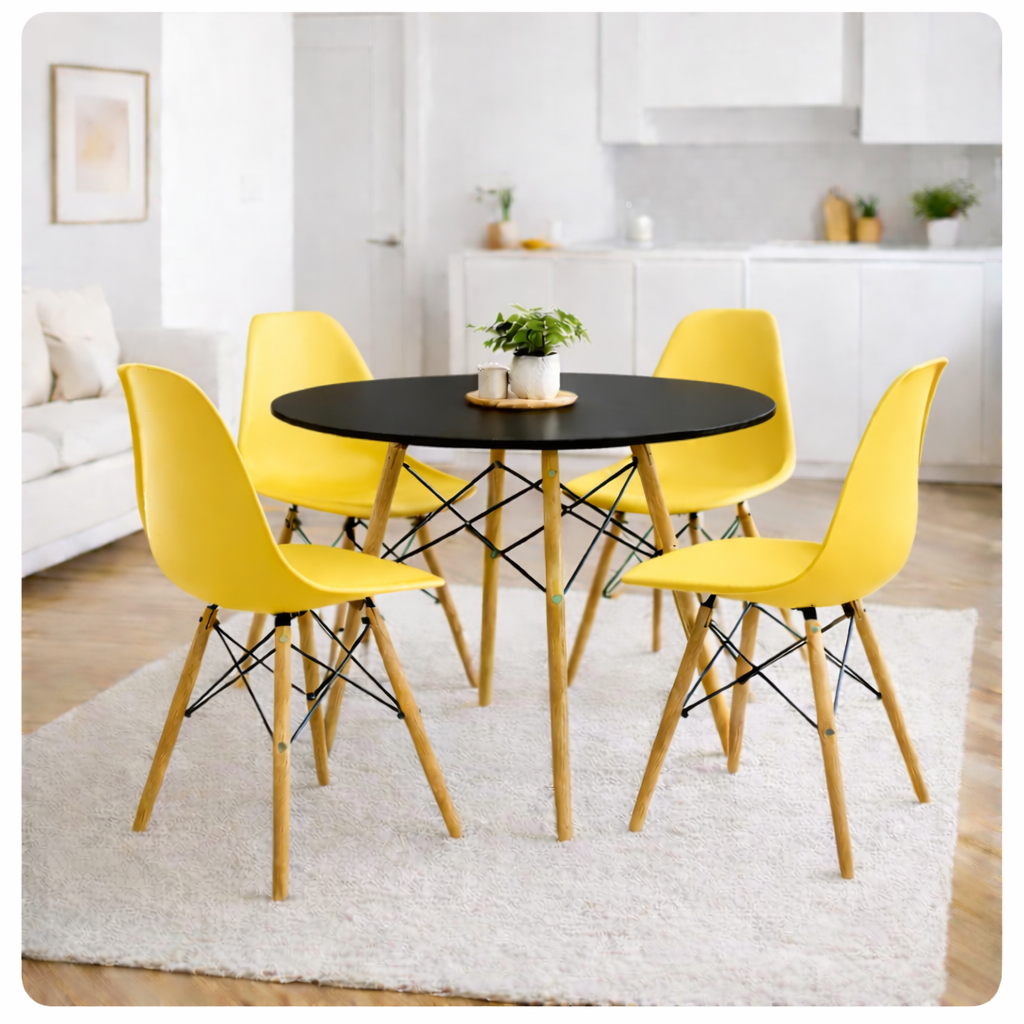 Comedor Eames con sillas amarillas para hogar, cafetería o compra mayorista