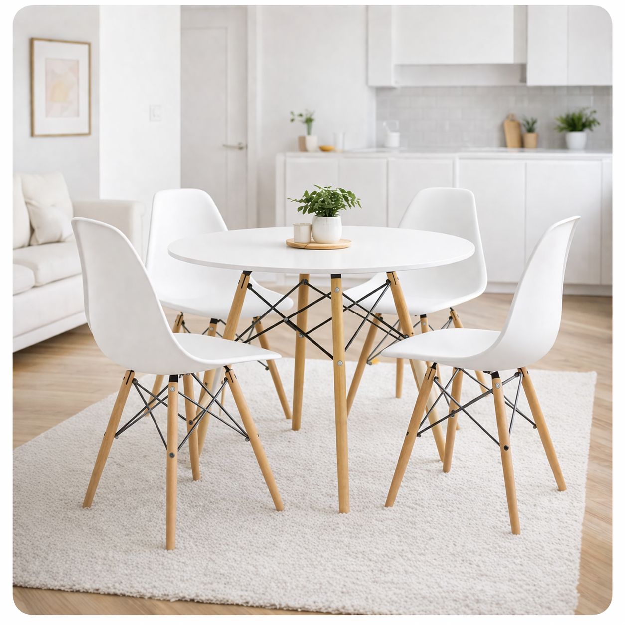 Comedor moderno blanco tipo Eames de 4 puestos para hogar, apartamento o negocio